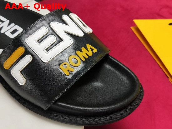 Fendi Leather Slides in Black with Fendi Motif Replica