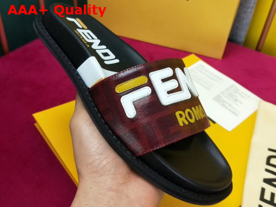 Fendi Leather Slides in Burgundy with Fendi Motif Replica