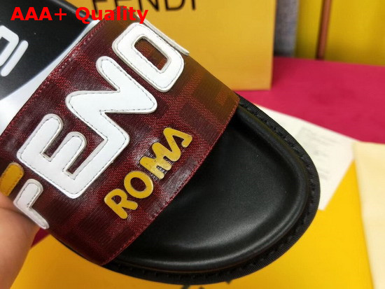 Fendi Leather Slides in Burgundy with Fendi Motif Replica