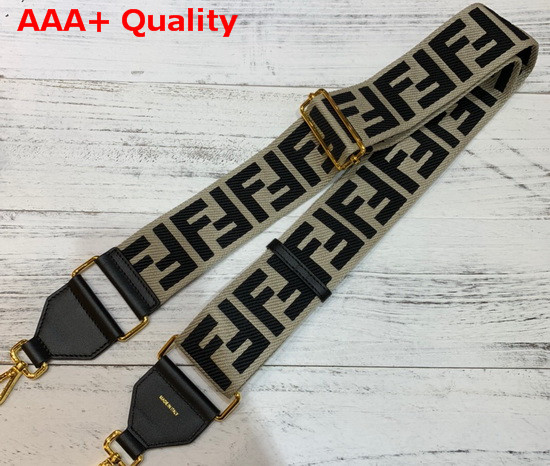 Fendi Long Adjustable Shoulder Strap with Double Clip Beige Canvas with Black Embroidered FF Motif Replica