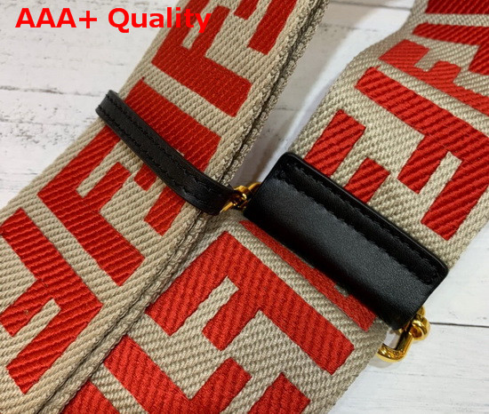 Fendi Long Adjustable Shoulder Strap with Double Clip Beige Canvas with Red Embroidered FF Motif Replica