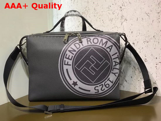 Fendi Lui Bag in Grey Roman Leather with Fendi Stamp Patch Replica