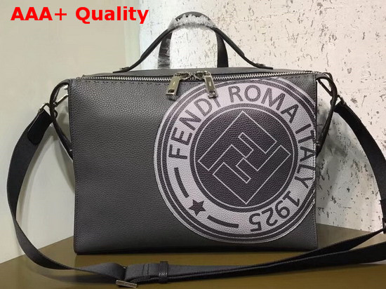 Fendi Lui Bag in Grey Roman Leather with Fendi Stamp Patch Replica