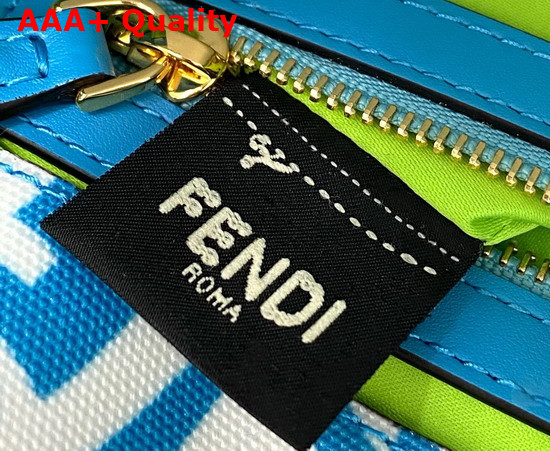 Fendi Medium Baguette 1997 Bag Blue Glazed Canvas with FF Vertigo Graphic Print in Blue and White Replica