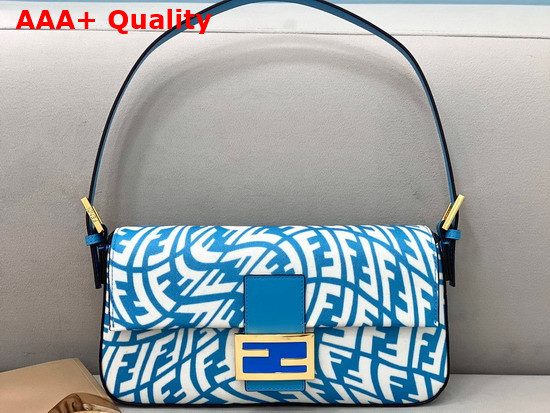 Fendi Medium Baguette 1997 Bag Blue Glazed Canvas with FF Vertigo Graphic Print in Blue and White Replica