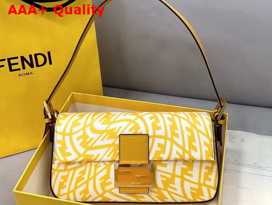 Fendi Medium Baguette 1997 Bag Yellow Glazed Canvas with Yellow and White FF Vertigo Graphic Print Replica