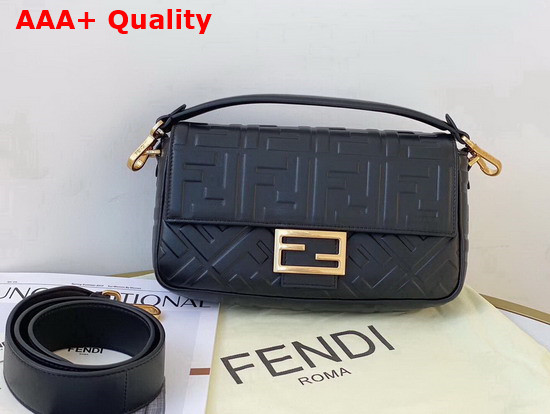 Fendi Medium Baguette Bag Black Soft Nappa Leather with FF Motif Replica