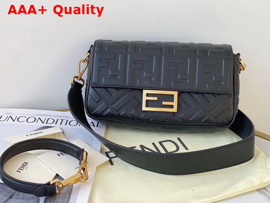 Fendi Medium Baguette Bag Black Soft Nappa Leather with FF Motif Replica