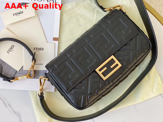 Fendi Medium Baguette Bag Black Soft Nappa Leather with FF Motif Replica