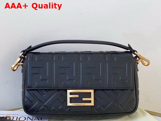 Fendi Medium Baguette Bag Black Soft Nappa Leather with FF Motif Replica