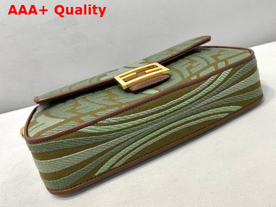 Fendi Medium Baguette Bag Made of Dark Green Canvas with an Embossed Embroidered FF Fish Eye Motif Replica