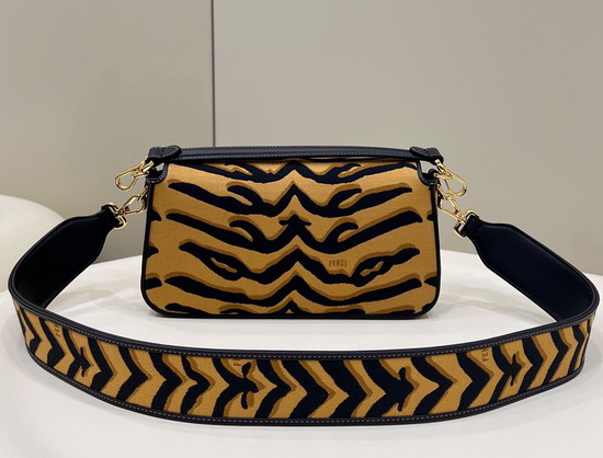 Fendi Medium Baguette Bag Made of Jacquard Fabric Featuring the Tiger Motif in Black and Dark Yellow Replica