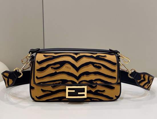 Fendi Medium Baguette Bag Made of Jacquard Fabric Featuring the Tiger Motif in Black and Dark Yellow Replica