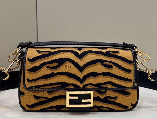 Fendi Medium Baguette Bag Made of Jacquard Fabric Featuring the Tiger Motif in Black and Dark Yellow Replica