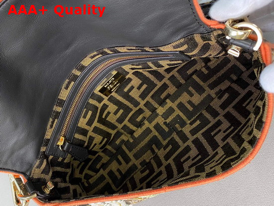 Fendi Medium Baguette Bag in Brown Embroidered Canvas Replica