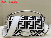 Fendi Medium Baguette Bag in White Canvas with Black FF Motif Replica