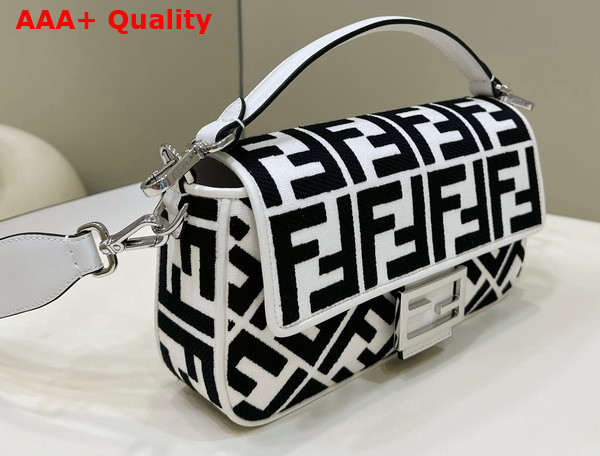 Fendi Medium Baguette Bag in White Canvas with Black FF Motif Replica