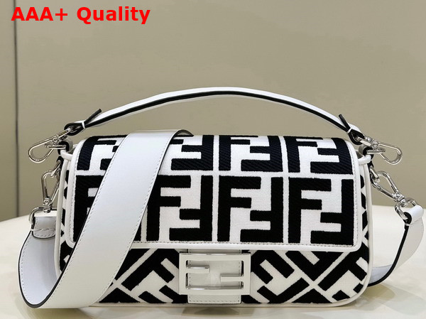 Fendi Medium Baguette Bag in White Canvas with Black FF Motif Replica