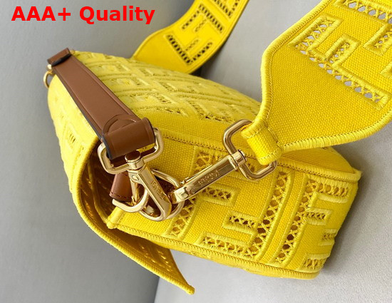 Fendi Medium Baguette Bag in Yellow Canvas with a Jour Embroidered FF Motif Replica