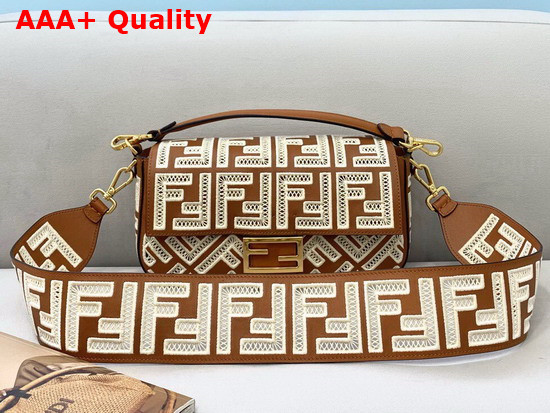 Fendi Medium Baguette Brown Leather Bag with FF Embroidery Replica