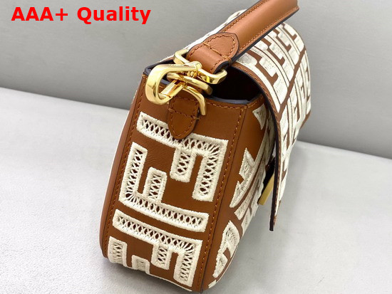 Fendi Medium Baguette Brown Leather Bag with FF Embroidery Replica