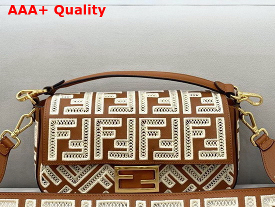 Fendi Medium Baguette Brown Leather Bag with FF Embroidery Replica