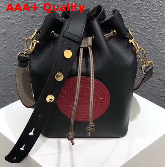 Fendi Medium Mon Tresor Bucket Bag in Black with Red Fendi Stamp Patch Replica