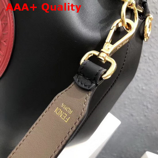 Fendi Medium Mon Tresor Bucket Bag in Black with Red Fendi Stamp Patch Replica