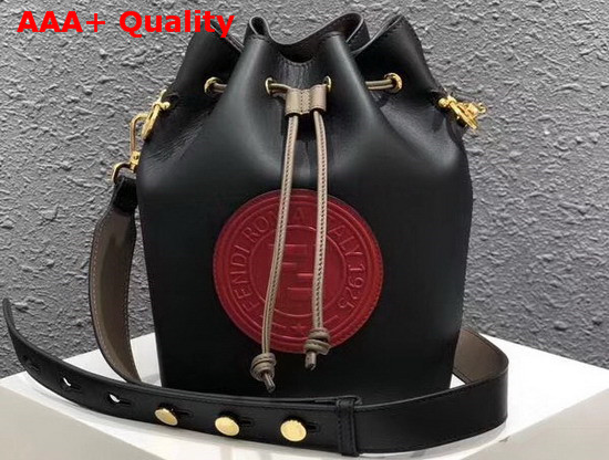 Fendi Medium Mon Tresor Bucket Bag in Black with Red Fendi Stamp Patch Replica