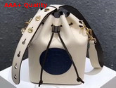 Fendi Medium Mon Tresor Bucket Bag in White with Blue Fendi Stamp Patch Replica