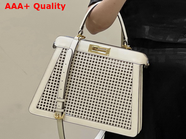 Fendi Medium Peekaboo Iseeu Bag in White Perforated Leather Replica