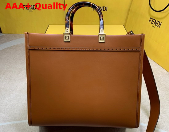 Fendi Medium Sunshine Shopper Bag Made Rrom Brown Leather with Heat Stamped FENDI ROMA and Stiff Tortoiseshell Plexiglass Handles Replica