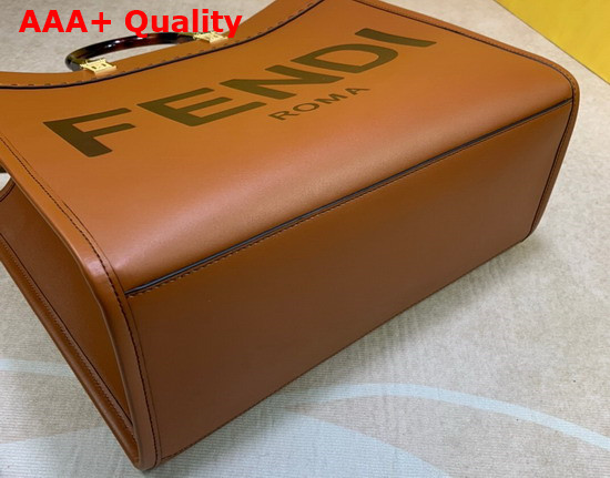 Fendi Medium Sunshine Shopper Bag Made Rrom Brown Leather with Heat Stamped FENDI ROMA and Stiff Tortoiseshell Plexiglass Handles Replica