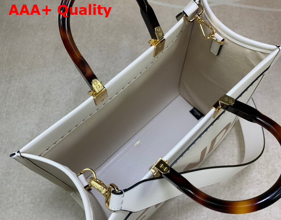 Fendi Medium Sunshine Shopper Bag Made Rrom White Leather with Heat Stamped FENDI ROMA and Stiff Tortoiseshell Plexiglass Handles Replica