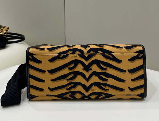 Fendi Medium Sunshine Shopper Bag Made of Jacquard Fabric Featuring the Tiger Motif in Black and Dark Yellow Replica