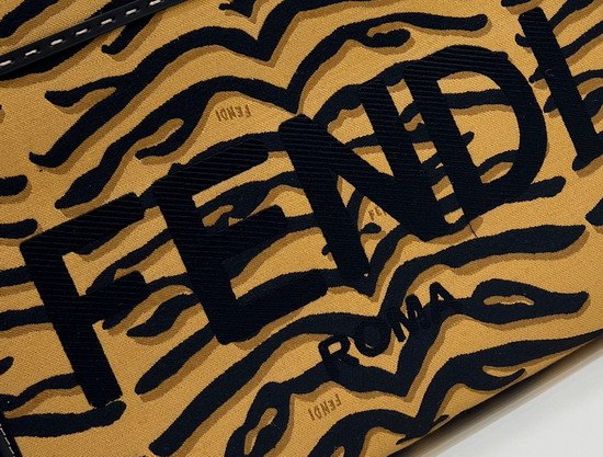 Fendi Medium Sunshine Shopper Bag Made of Jacquard Fabric Featuring the Tiger Motif in Black and Dark Yellow Replica