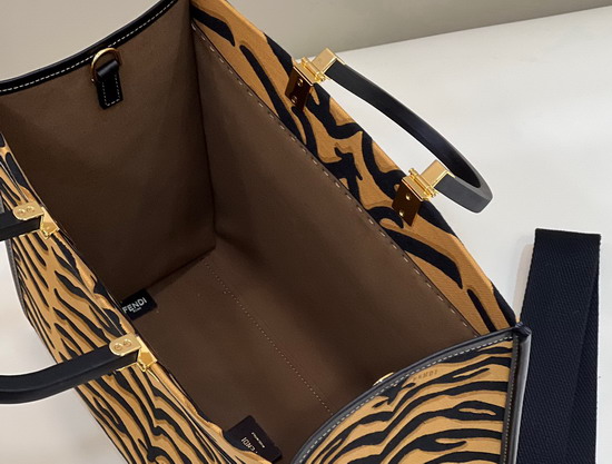 Fendi Medium Sunshine Shopper Bag Made of Jacquard Fabric Featuring the Tiger Motif in Black and Dark Yellow Replica