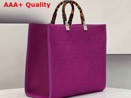 Fendi Medium Sunshine Shopper Bag Made of Purple Technical Mesh with 3D Texture FF Motif and Stiff Tortoiseshell Effect Plexiglass Handles Replica