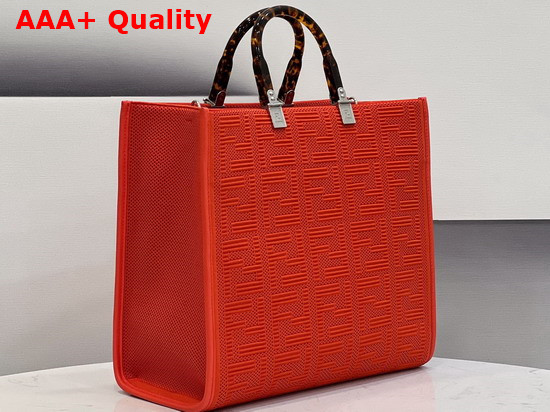 Fendi Medium Sunshine Shopper Bag Made of Red Technical Mesh with 3D Texture FF Motif and Stiff Tortoiseshell Effect Plexiglass Handles Replica