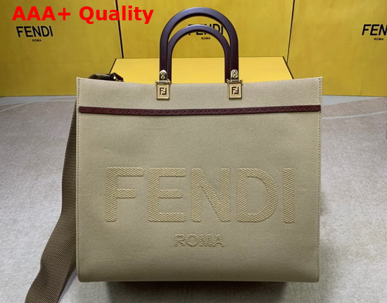 Fendi Medium Sunshine Shopper Bag in Khaki Canvas Replica