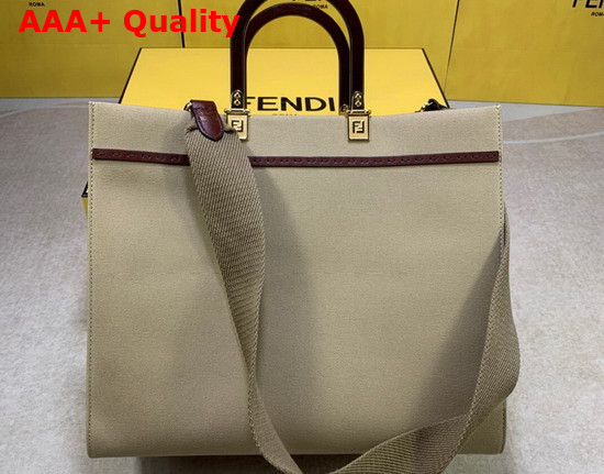 Fendi Medium Sunshine Shopper Bag in Khaki Canvas Replica