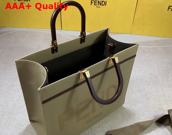 Fendi Medium Sunshine Shopper Bag in Khaki Canvas Replica