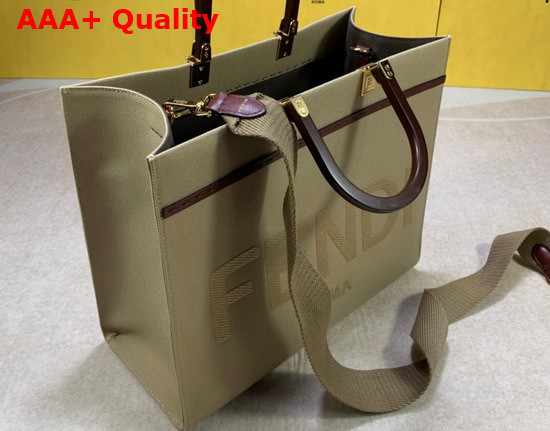 Fendi Medium Sunshine Shopper Bag in Khaki Canvas Replica