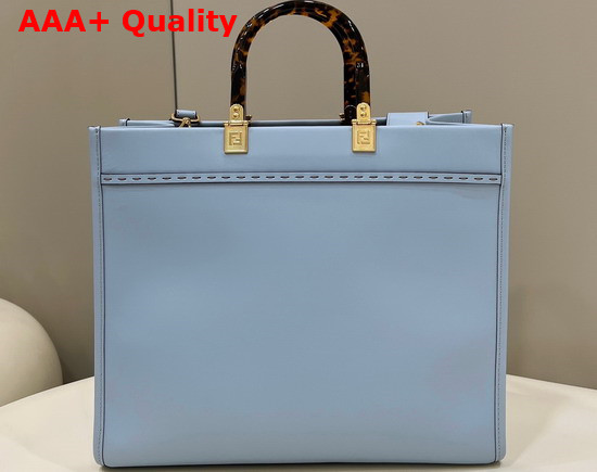 Fendi Medium Sunshine Shopper Bag in Light Blue Leather with Hot Stamped FENDI ROMA Print Replica