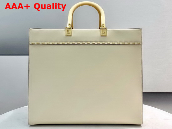 Fendi Medium Sunshine Shopper Bag in Parchment Colored Leather with Embossed FENDI ROMA Lettering and Metal Stitch Replica