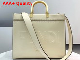 Fendi Medium Sunshine Shopper Bag in Parchment Colored Leather with Embossed FENDI ROMA Lettering and Metal Stitch Replica