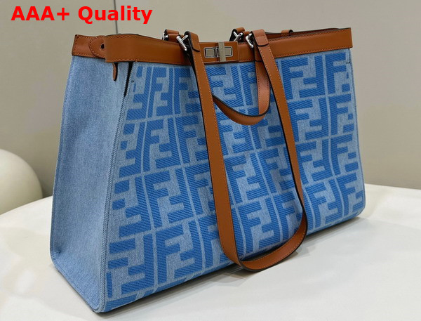 Fendi Medium X Tote Bag in Light Blue Denim with FF Embroidery Replica