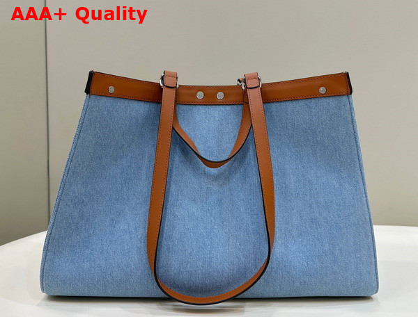 Fendi Medium X Tote Bag in Light Blue Denim with FF Embroidery Replica