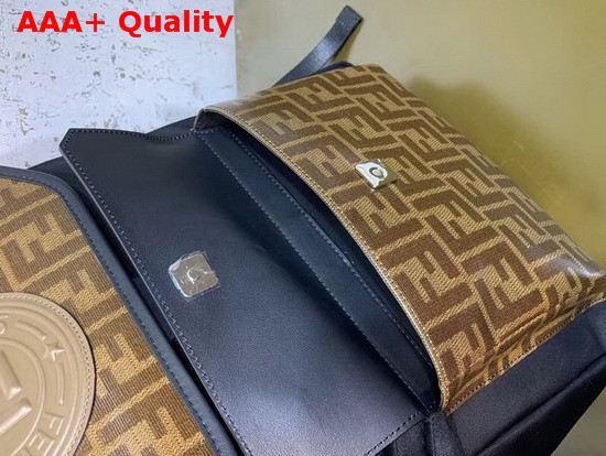 Fendi Men Backpack Black Nylon and Glazed Fabric with Brown FF Motif Replica