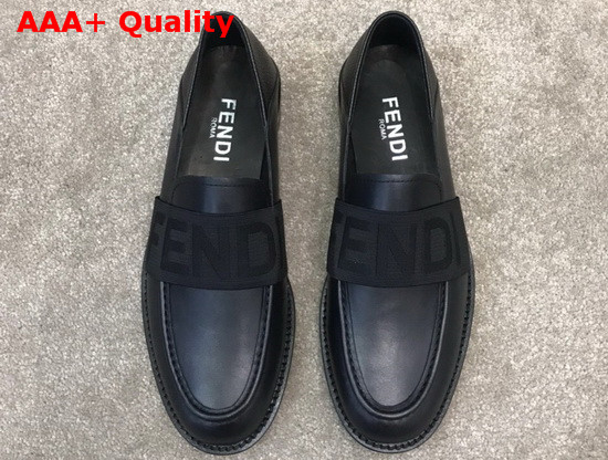 Fendi Men Loafers in Black Calfskin with Stretch FENDI Band at the Ankle Replica